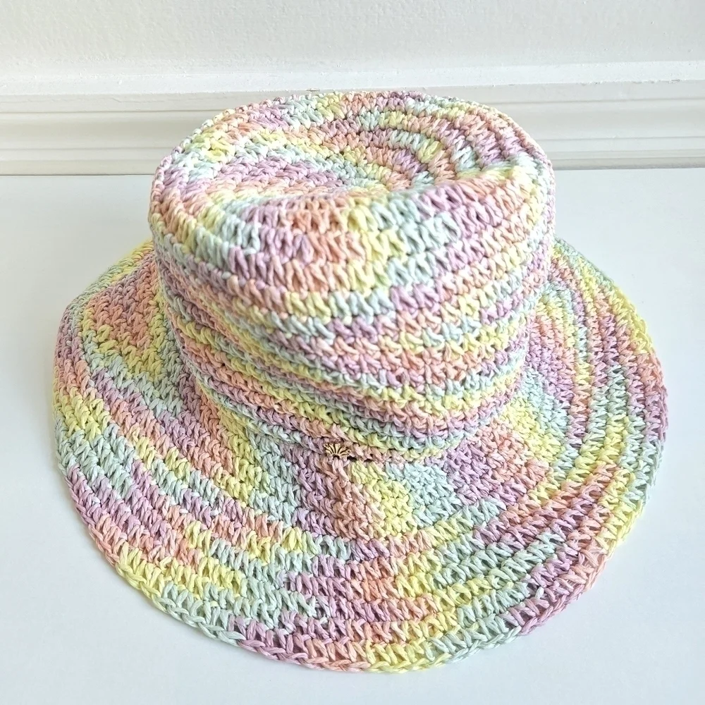 New Lele Sadoughi Raffia Rainbow Pastel Playa Bucket Hat